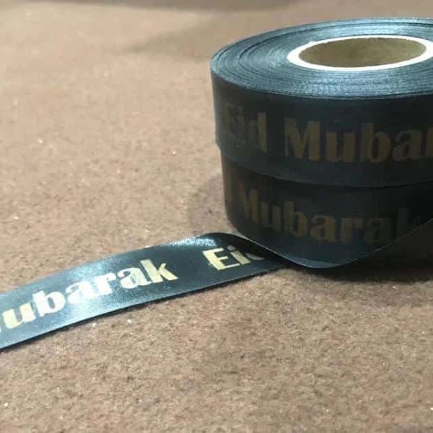 Eid Mubarak Golden Printed Black Satin Ribbon